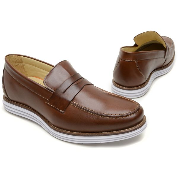 Sapatilha mocassim masculina de couro preta e café e hotsell whisky 4002
