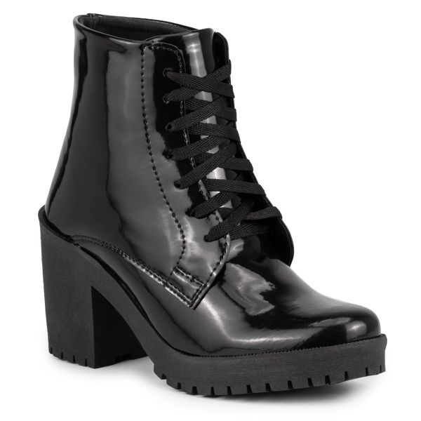 Bota Coturno Feminino Confortável com Salto Verniz Preto Logo do Serrado