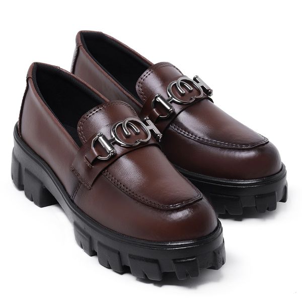 Mocassim Feminino Marrom Couro Confort Sola Tratorada Moderno Strak