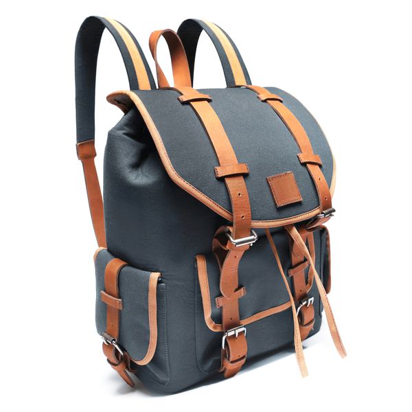 Mochila Casual Mala Viagem Resistente a Agua e Divisória Notebook em Lona e Couro - Azul Jeans
