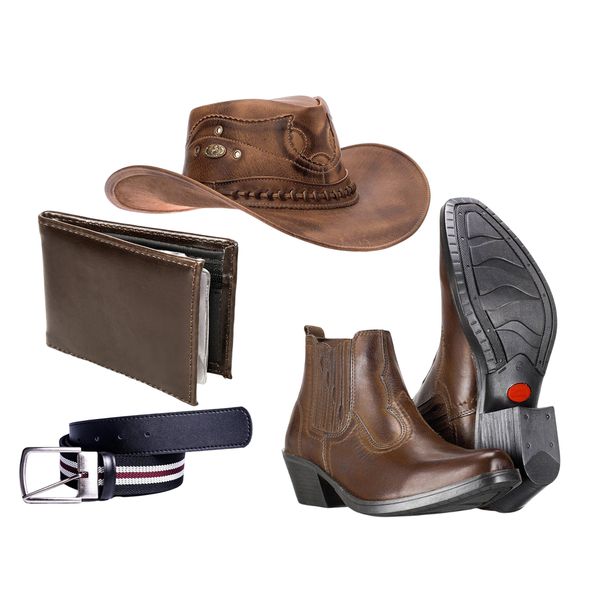 Kit chapeu + Bonitina masculina country + Carteira + Cinto dupla face