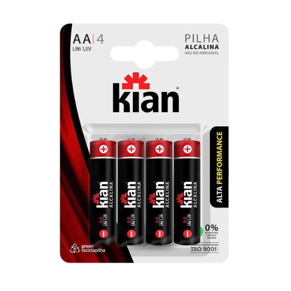 Pilha Alcalina AA LR6 1,5V (Blister Com 4 Pilhas) - Kian