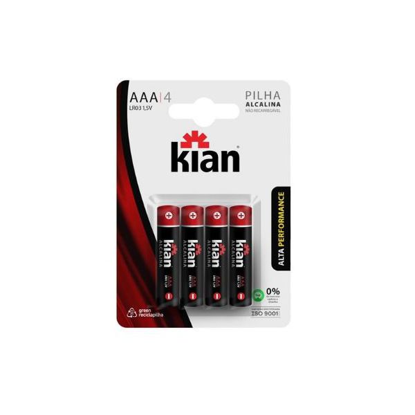 Pilha Alcalina Palito AAA LR03 1,5V (Blister Com 4 Pilhas) - Kian