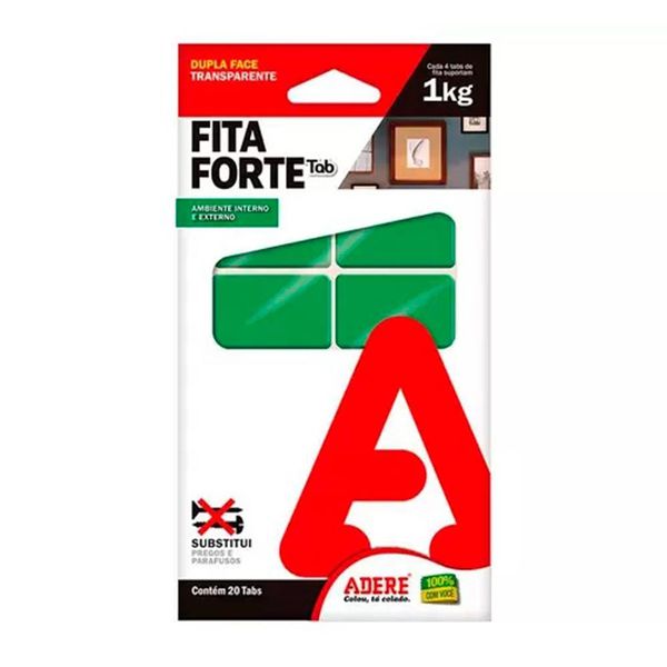 Fita Dupla Face 40X25mm FITA FORTE Transparente com 20 tabs - ADERE 