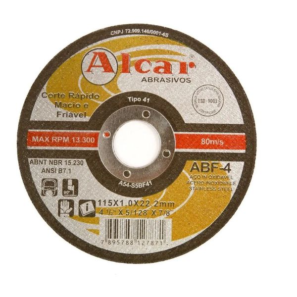 Disco de Corte 115,0mmx1,0mmx22,2mm ABF - 4 Inoxiavel - Alcar