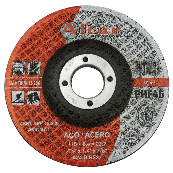 Disco de Desbaste 115,0x6, 4x22,2 PHF-46 Aço - Alcar