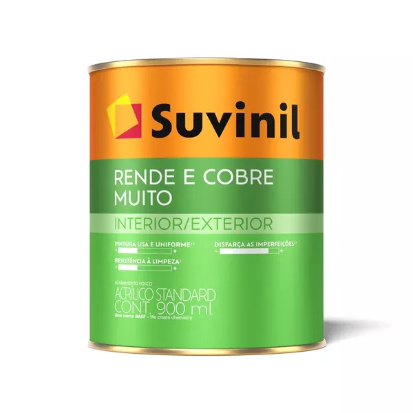 Tinta Acrílica Fosca Standard Branco 900ml - RENDE E COBRE MUITO - SUVINIL
