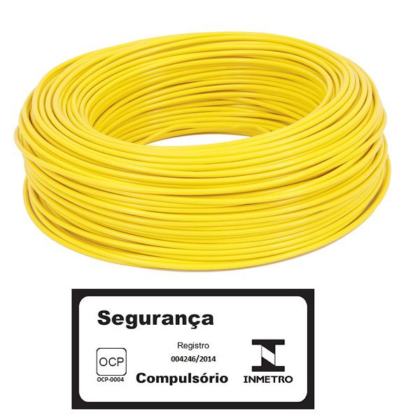 Rolo Cabo Flexível 2,5MM Fio Elétrico 50 Metros Amarelo Inmetro