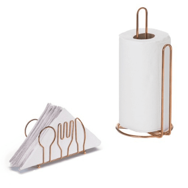 Kit Porta Rolo de Papel e Porta Guardanapos Rose Gold Arthi