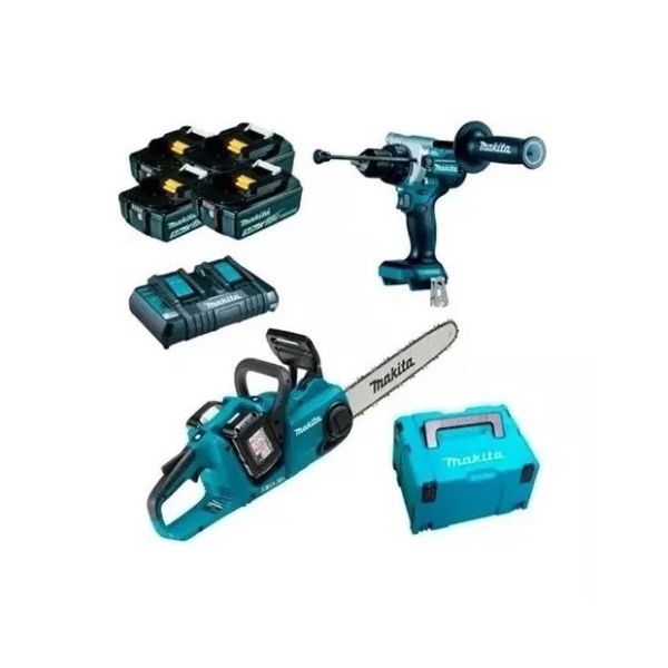 KIT MAKITA PARAFUSADEIRA/MOTOSERRA DUC353+DHP486+4BAT5AH+DC18SH+MPAC