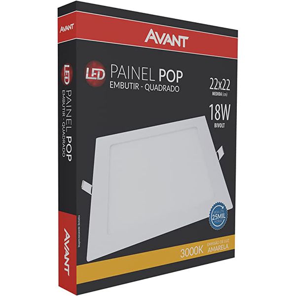 Painel Led Comfort Recuado Quadrado Embutir Avant 18w 6500k