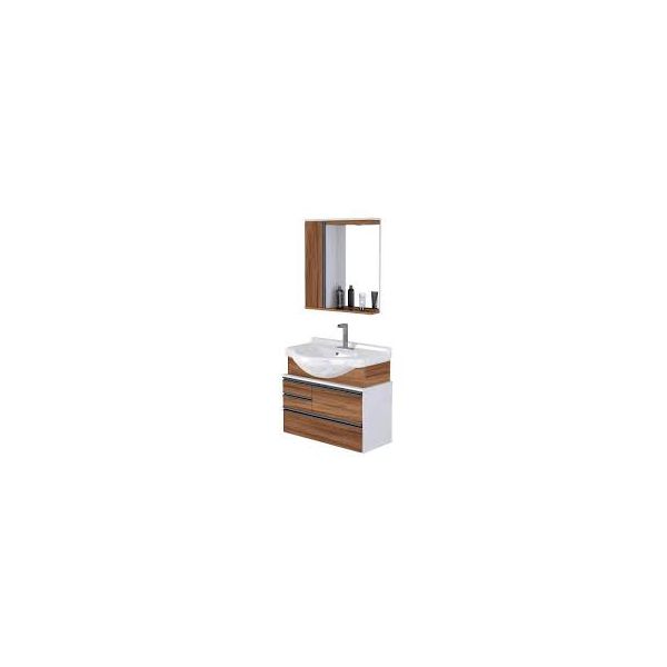KIT FIRENZE GABINETE 63,5CM COM CUBA DE LOUÇA E ESPELHEIRA - COR NOGAL - AJRORATO