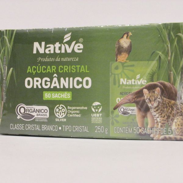 Açúcar Cristal Orgânico Native com 50 Sachês de 5g