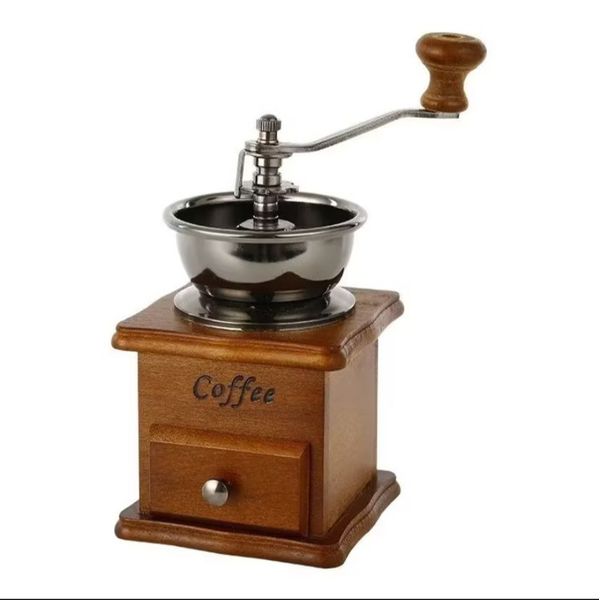Moedor Manual de Madeira Marrom Portátil com Gaveta