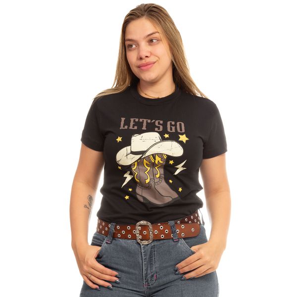 Camiseta Feminina Country Lets Go Preto