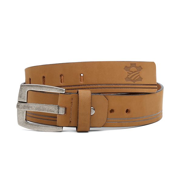 Cinto 40 Mm Soleta De Couro Bufalado Areia- Fivela Envelhecida