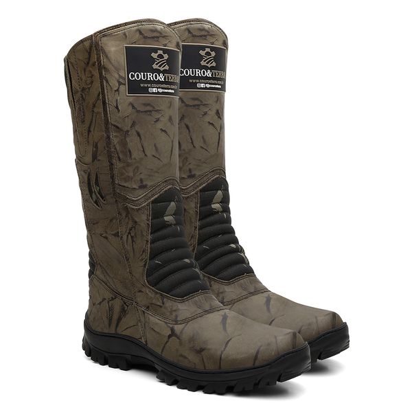 Coturno Bota Couro Camuflado Verde Lona Camuflada Verde Linha Panther