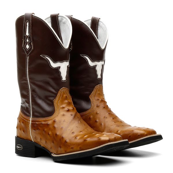 Bota Texana Feminina Estilizada Avestruz Cara de Boi Branco