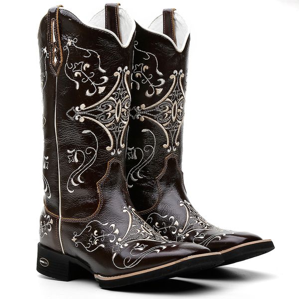 Bota Texana Feminina Splash Café Bordado 902 Bege
