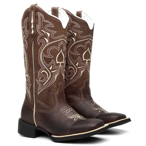 Bota Texana Feminina Bordado 901 Crazy Horse Café/Bege