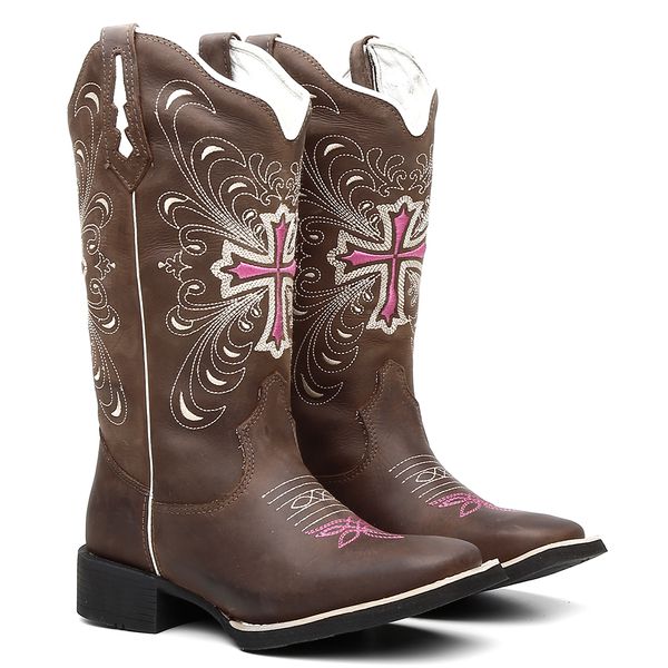 Bota Texana Feminina Bordado 905 Rosa Crazy Horse Café