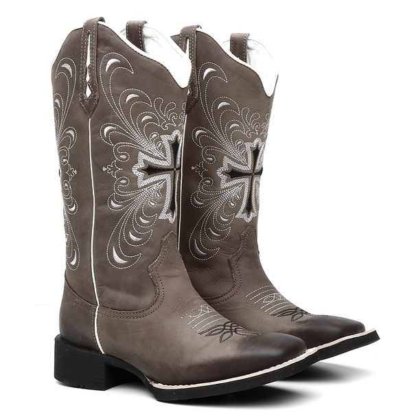 Bota Texana Feminina Bordado A905 Fóssil/Grafite