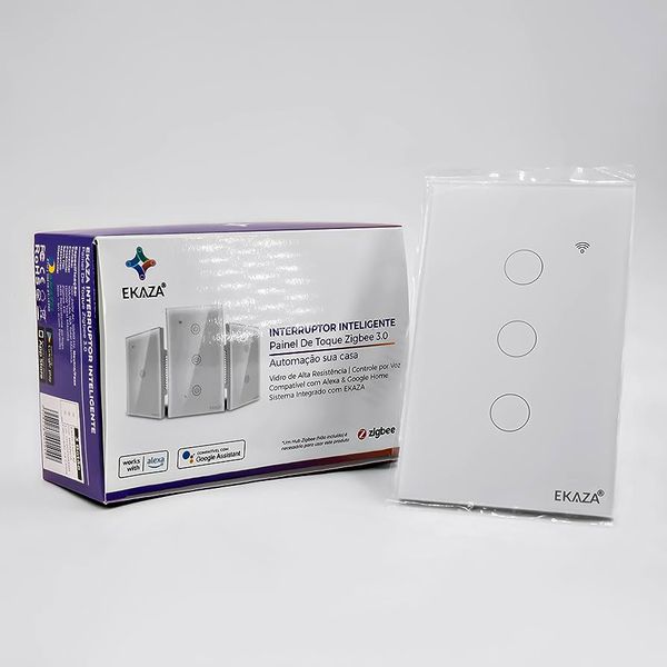 INTERRUPTOR VIDRO 3 BOTAO BRANCO ZIGBEE 3.0 EKAZA