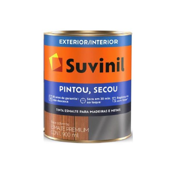 Esmalte Base Solvente Suvinil Pintou Secou Litro 0,9L Extra Rápido Brilhante 