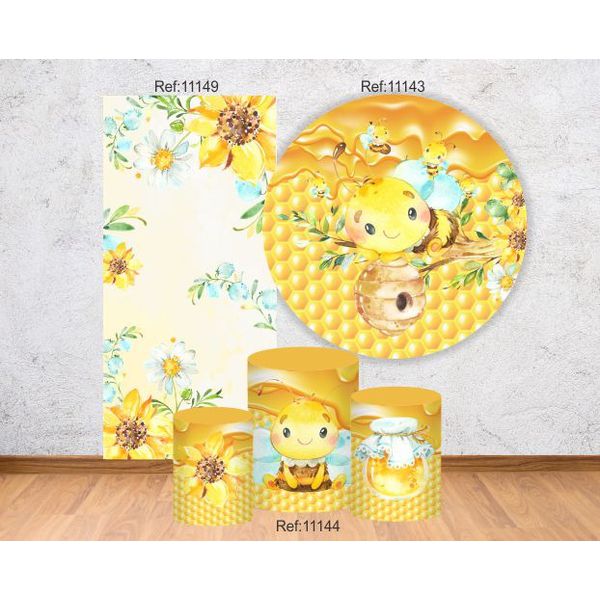 Kit Painel Abelhinha Cute 1,5 + Trio Cilindros + 01 Lateral Tecido para festa