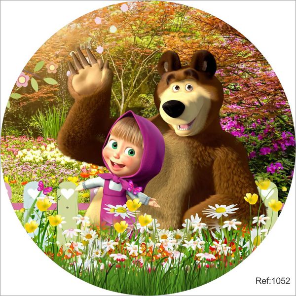 Painel Festa Masha e Urso na Floresta Em Tecido 1,50x1,50 C/elástico