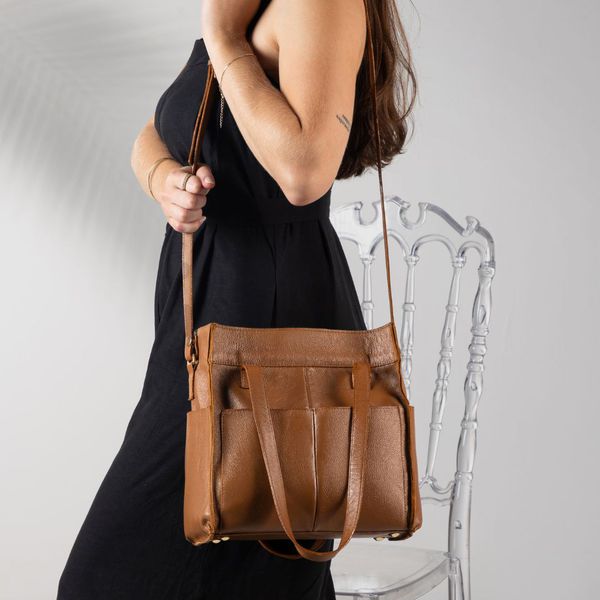 Bolsa Transversal Couro Legítimo Caramelo Bolsos Externos - Sem Forro