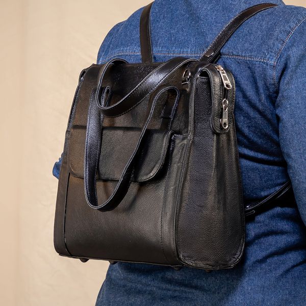 Bolsa Transversal Mochila Feminina Couro Legítimo Preta