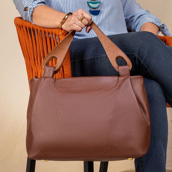 Bolsa Hobo Feminina Couro Legítimo Transversal Café