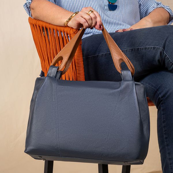 Bolsa Hobo Feminina Couro Legítimo Transversal Azul