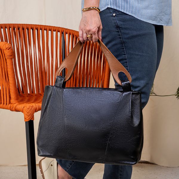 Bolsa Hobo Feminina Couro Legítimo Transversal Preta
