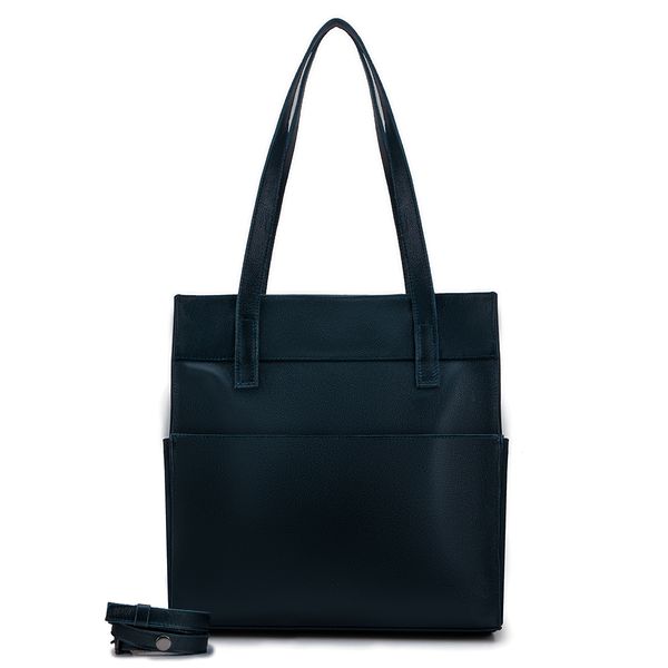 Bolsa Feminina Couro Legítimo Bolsos Externos Grande Azul Marinho