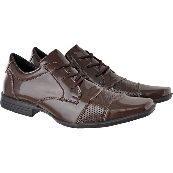 Sapato masculino social CRshoes verniz cafe com brinde carteira