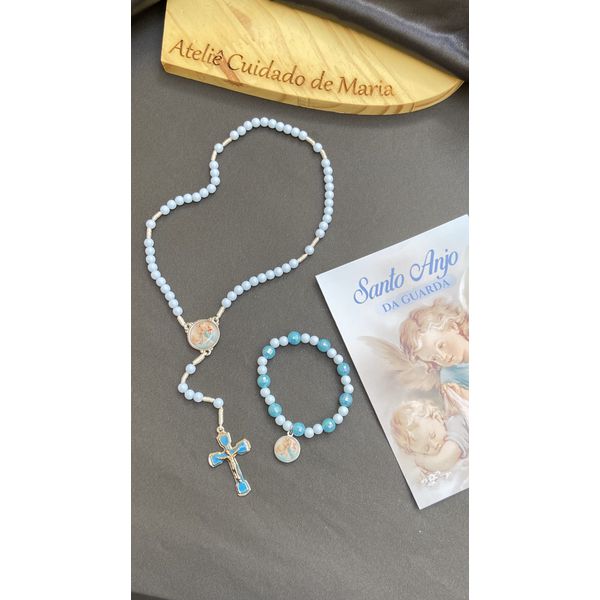 Terço Anjo da Guarda e Pulseira -Azul