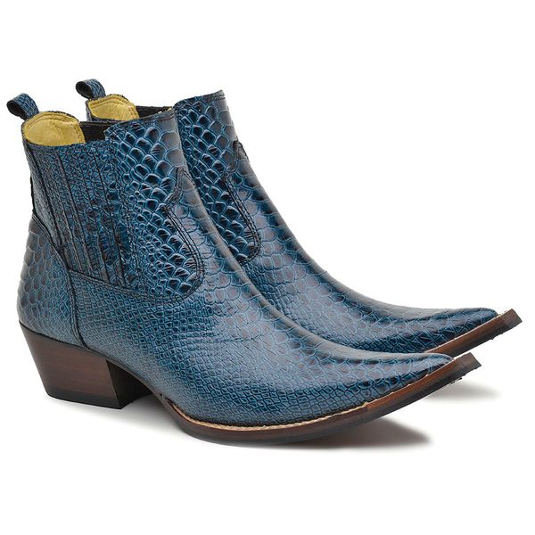 Bota Country Com Salto Cano Curto Em Couro Azul DALLUP S