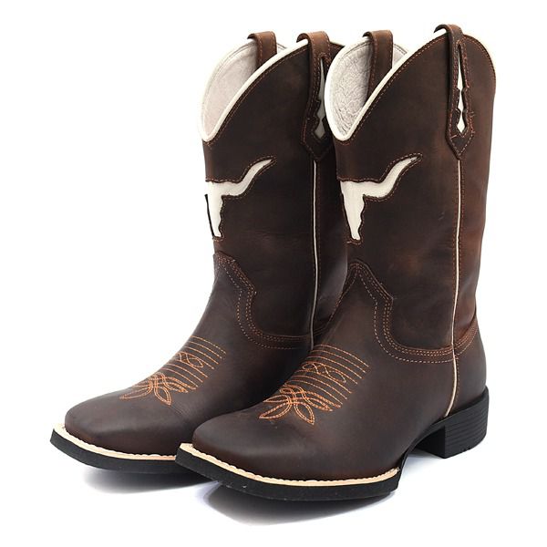 Bota Masculina Feminino UnissexTexana Country Bordada em Couro Legitimo Marrom