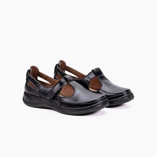 Sapatilha Sapato Feminino Fechado Com Detalhe Aberto Couro Preto