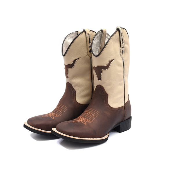 Bota Masculina Feminino UnissexTexana Country Bordada em Couro Legitimo Bege.