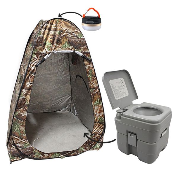 Kit Camping Barraca Banheiro, Vaso Portátil e Lanterna USB