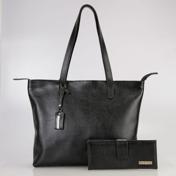 kIT Bolsa Feminina Grande sacola couro legitimo E Carteira PRETA ref:DM-25B 