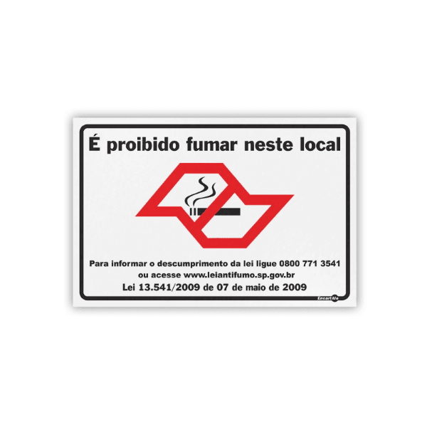 PLACA SINALIZAÇÃO PS616 PROIBIDO FUMAR MAPA/SP (LEI -13541)