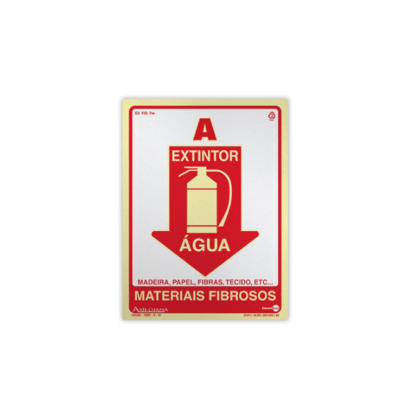 PLACA PAF825 EXTINTOR ÁGUA 20X15CM