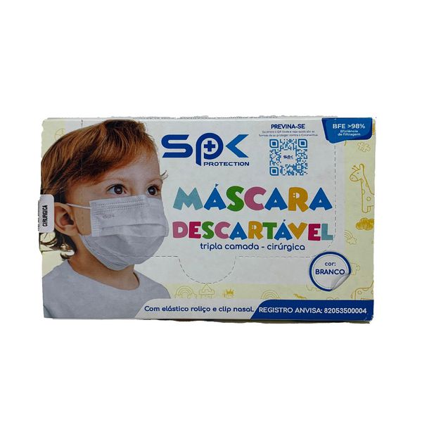 MASCARA CIRURGICA INFANTIL TRIPLA COR BRANCA CX COM 25 UNID