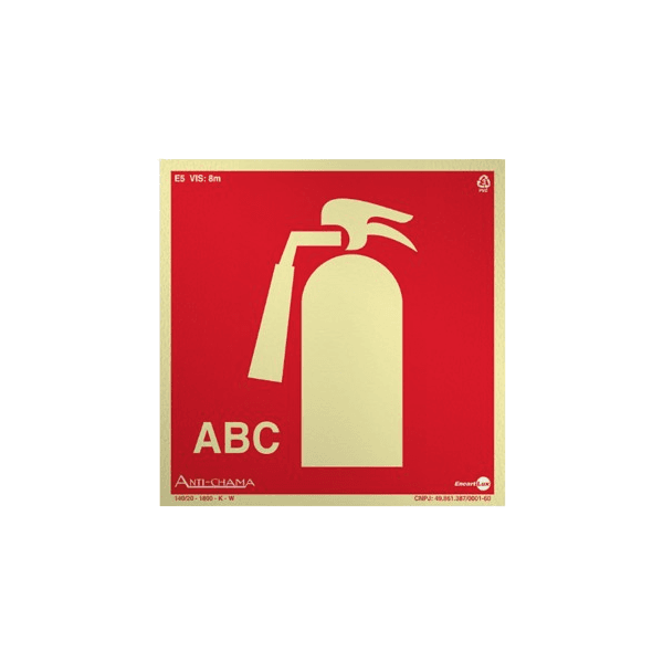 PLACA FOTOMUNINESCENTE 20X20 PAF325 EXTINTOR DE INCENDIO ABC GERAL