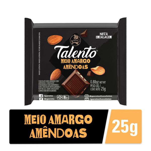 Chocolate Talento Meio Amargo Com Amêndoas 25g