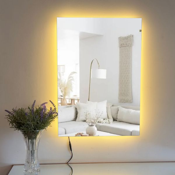 Espelho para Banheiros Retangular com LED SEM FIO ou com Fonte 12v Decoração Ambiente Moderno